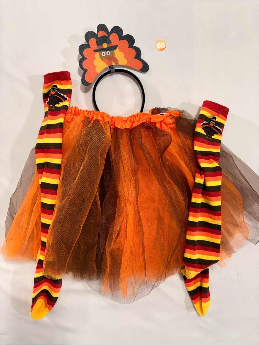 Adult Orange Turkey Tutu Costume Set with Headband and Striped Socks